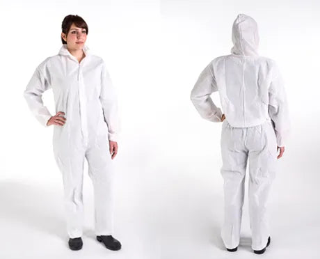 WHITE 50G SMS POLYPROPYLENE HOODED COVERALL 25/PK, EXTRA EXTRA LARGE (XXL)