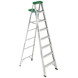 WERNER Step Ladder with Pail Shelf, 8', Aluminum, 225 lbs. Capacity, Type 2